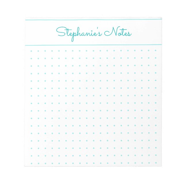 Trendy Aqua Personalised Dot Grid Notepad (Front)