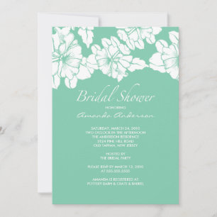 Trendy Aqua & White Floral Bridal Shower Invite