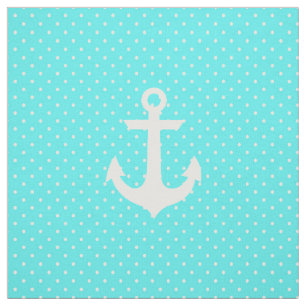 Trendy aqua white nautical anchor polka dots fabric