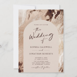 Trendy Arch Earthy Textures Gold Washes Wedding Invitation