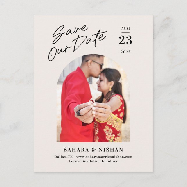 Trendy Arch Editable Colour Save The Date Postcard (Front)
