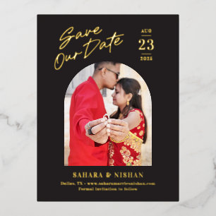 Trendy Arch FOIL Wedding Save The Date Postcard