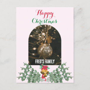Trendy arch photo merry christmas foliage pink holiday postcard