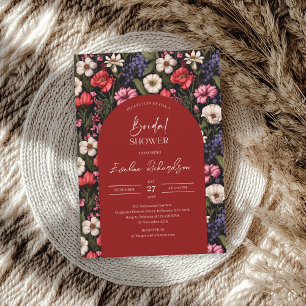 Trendy arch watercolor colorful wildflowers invitation