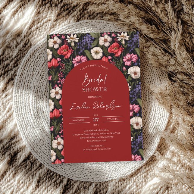 Trendy arch watercolor colourful wildflowers invitation (Trendy arch watercolor colorful wildflowers invitation)