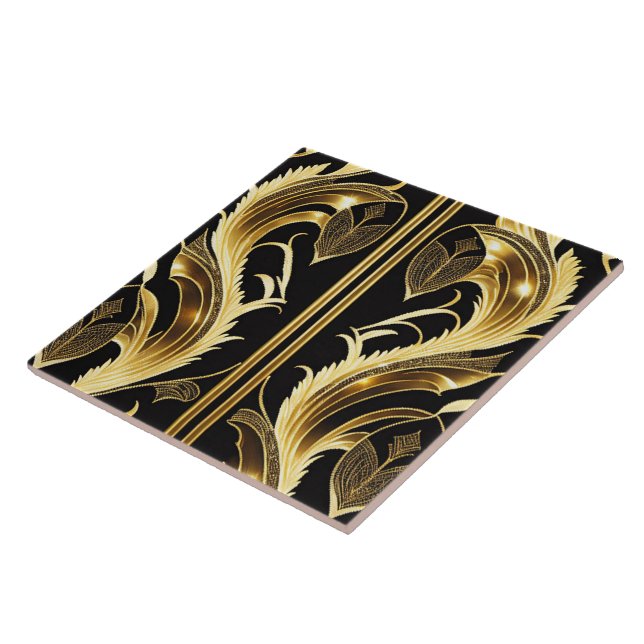 Trendy Art Deco Black Gold Collection Ceramic Tile (Side)