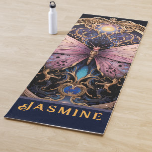 Trendy Art Deco Purple Pink Gold Butterfly Yoga Mat