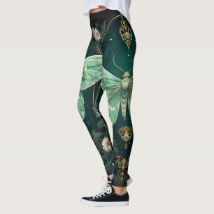 Trendy Art Deco Teal Pink Gold Butterfly Yoga Leggings