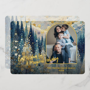 Trendy Artistic Classic Winter Wonderland Art Gold Foil Holiday Card