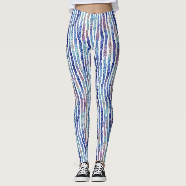Trendy Artsy Colourful Stripes Watercolor Pattern Leggings (Front)
