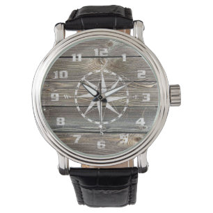 Trendy Authentic looking Wood Nautical Compass Watch