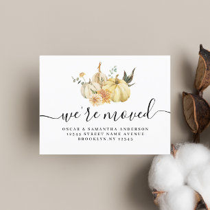 Trendy Autumn Watercolor Pumpkin & Flowers Announcement Postcard