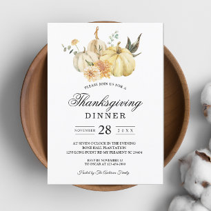 Trendy Autumn Watercolor Pumpkin & Flowers Invitation