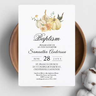 Trendy Autumn Watercolor Pumpkin & Flowers Invitation