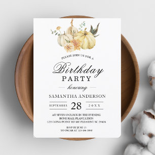 Trendy Autumn Watercolor Pumpkin & Flowers Invitation