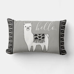 Trendy Aztec Pattern & White Llama Hello. Lumbar Cushion