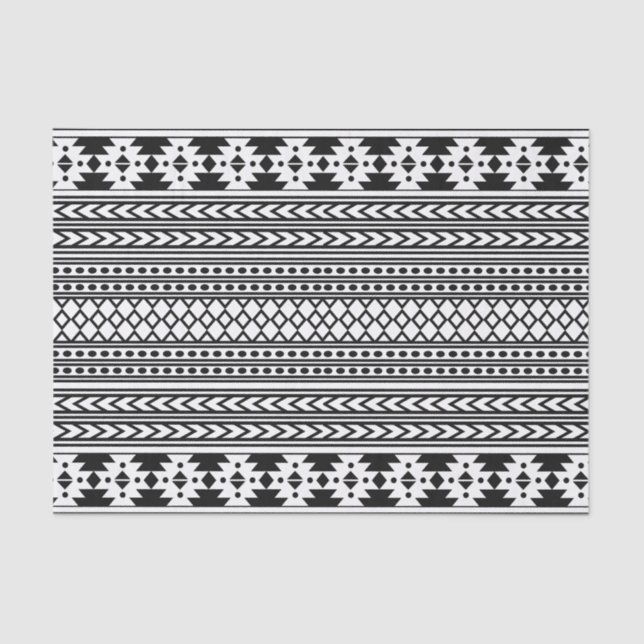 Trendy Aztec Tribal Print Geometric Pattern(Black) Tissue Paper (Front)