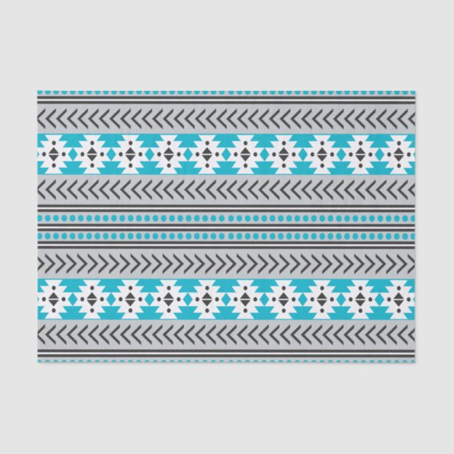 Trendy Aztec Tribal Print Geometric Pattern Blue Tissue Paper (Front)