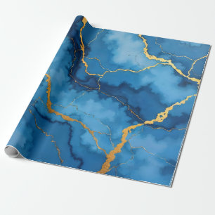 Trendy Azure Blue Gold Marble Collection Wrapping Paper
