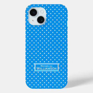 Trendy Azure Light Blue & White Polka Dots Pattern iPhone 15 Case