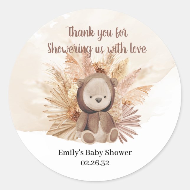 Trendy baby bear wearing brown sweatshirt baby classic round sticker (Front)