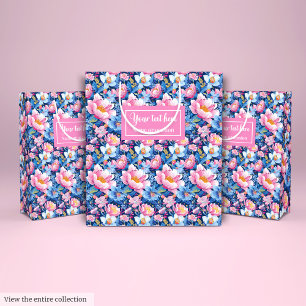 Trendy baby blue and hot pink custom name gift bag