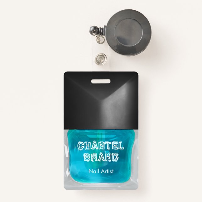 Trendy baby blue nail polish beautician salon  ID badge (Front with Retractable)