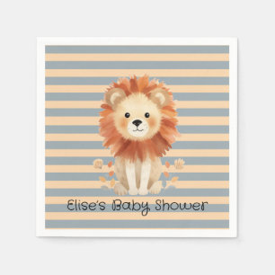 Trendy Baby Lion Stripes Boy Baby Shower Napkin