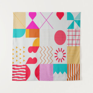 Trendy background with simple shapes. Colorful geo Tapestry