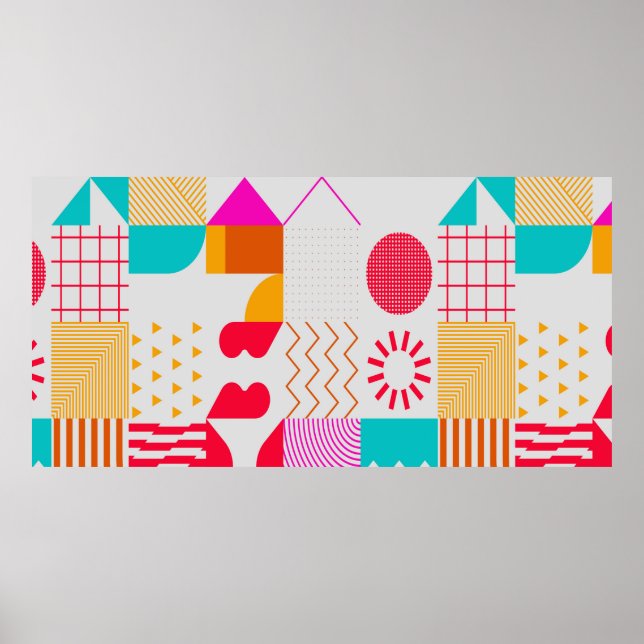 Trendy background with simple shapes. Colourful ge Poster (Front)