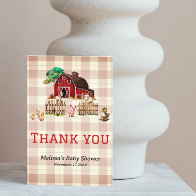 Trendy Barnyard Farm Animals Baby Shower Thank You Card (Creator Uploaded)