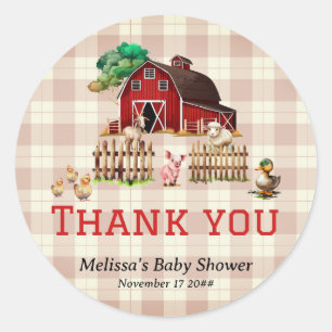 Trendy Barnyard Farm Animals Baby Shower Thank you Classic Round Sticker