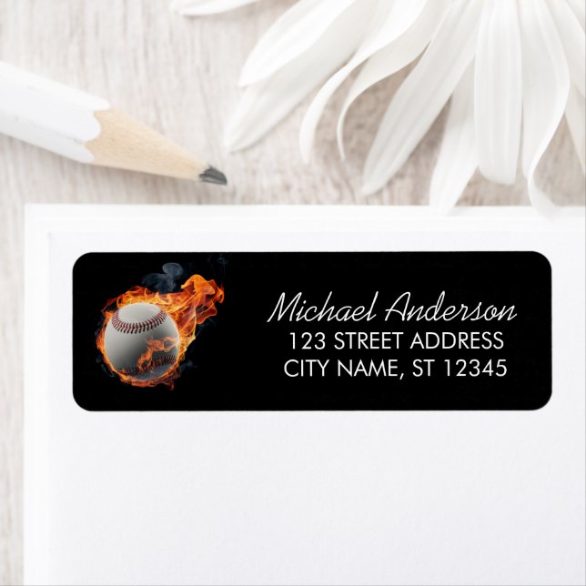Trendy baseball ball with fire  Return Address     Label (Insitu)