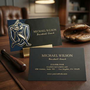 Trendy Baseball Coach Navy & Gold Sports Design Business Card