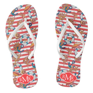 Trendy Beach Pattern   Monogram Thongs