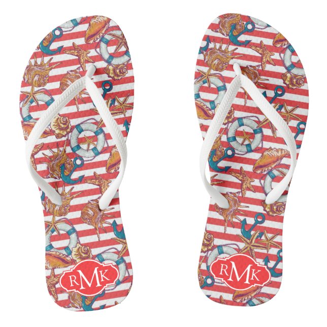 Trendy Beach Pattern | Monogram Thongs (Footbed)