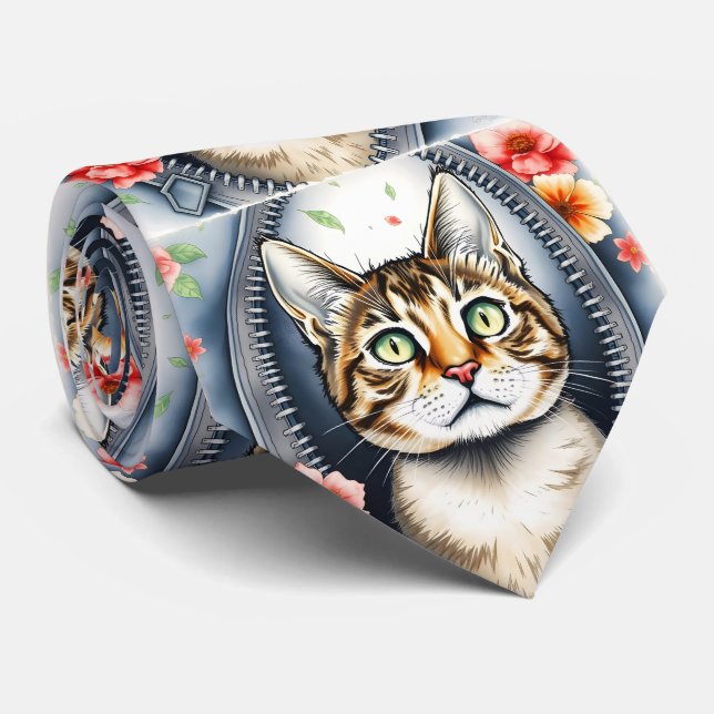 Trendy Beautiful Cute Watercolor Cat Collection Tie (Rolled)