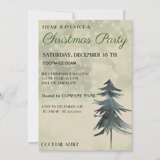 Trendy, Beautiful, Green Christmas Tree Invitation (Front)
