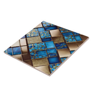 Trendy Beautiful Ocean Blue Gold Collection Ceramic Tile