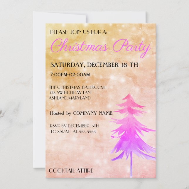 Trendy, Beautiful, Pink Christmas Tree Invitation (Front)