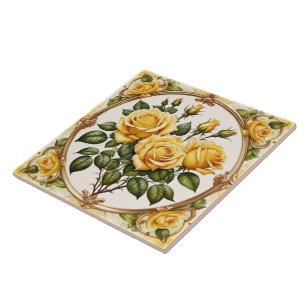 Trendy Beautiful Yellow Rose Collection Ceramic Tile