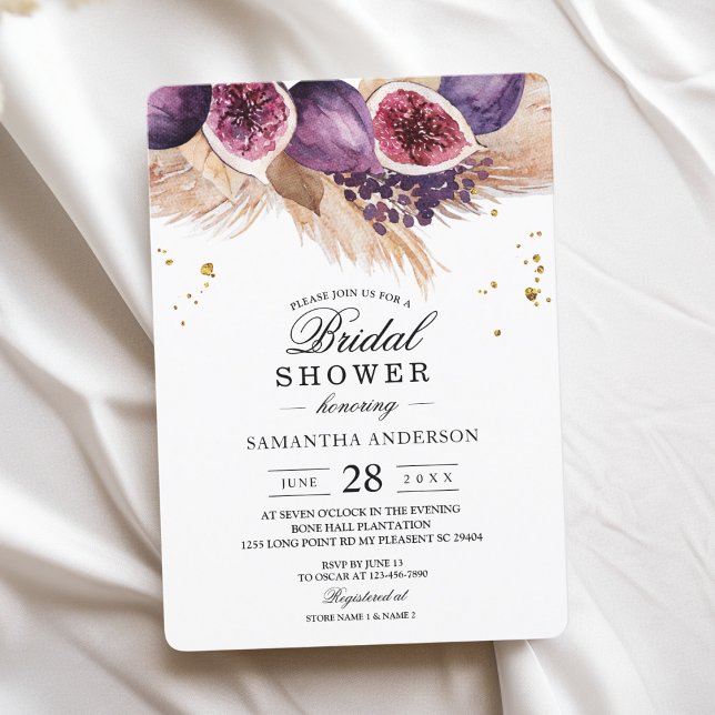 Trendy Beauty Purple Figs & Pampas Invitation (Creator Uploaded)