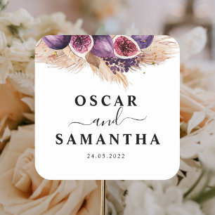 Trendy Beauty Purple Figs & Pampas Square Sticker