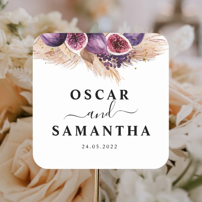 Trendy Beauty Purple Figs & Pampas Square Sticker (Creator Uploaded)