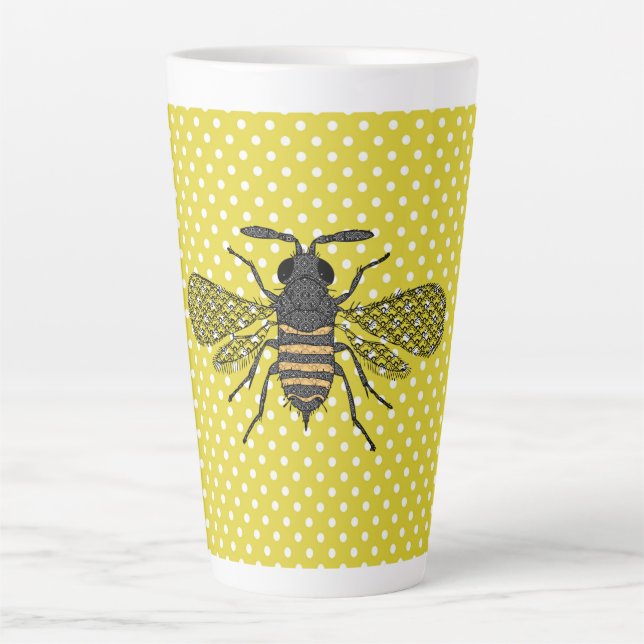 Trendy BEE Yellow Polkadot Pattern Gift Decor NEW Latte Mug (Front)