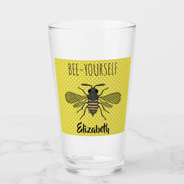 Trendy BEE YOURSELF Yellow Polkadot DECOR Named Glass (Front)