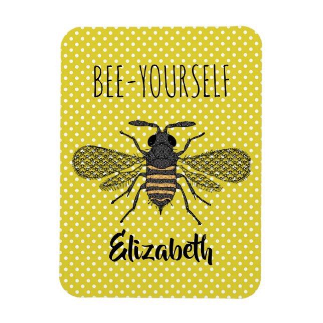 Trendy BEE YOURSELF Yellow Polkadot DECOR Named Magnet (Vertical)