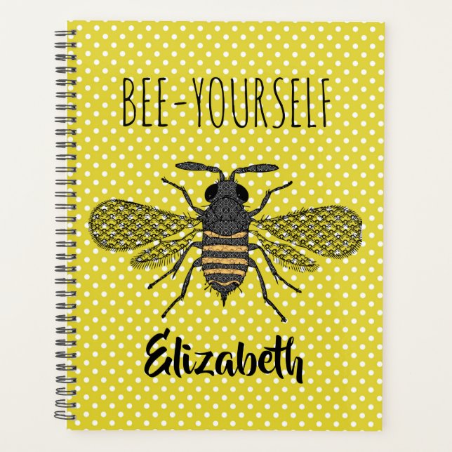 Trendy BEE YOURSELF Yellow Polkadot DECOR Named Planner (Front)