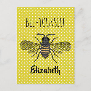 Trendy BEE YOURSELF Yellow Polkadot DECOR Named Postcard