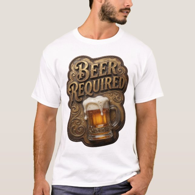 Trendy BEER REQUIRED Slogan Tee (Front)